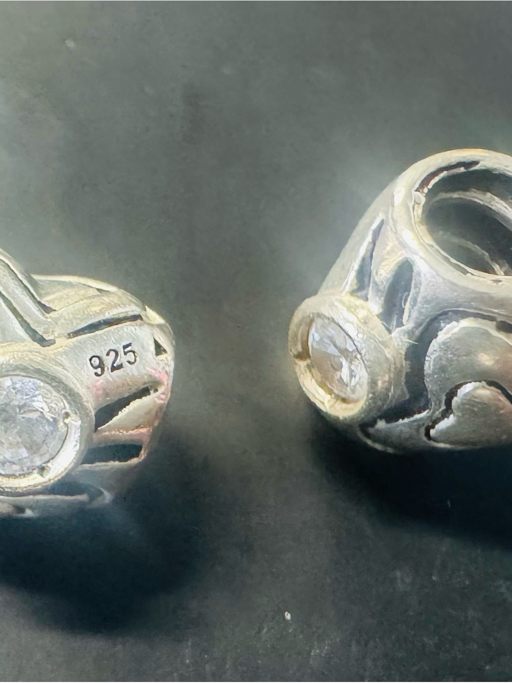 Chamilia Sterling Silver Heart Cutout Beads with Clear Stones